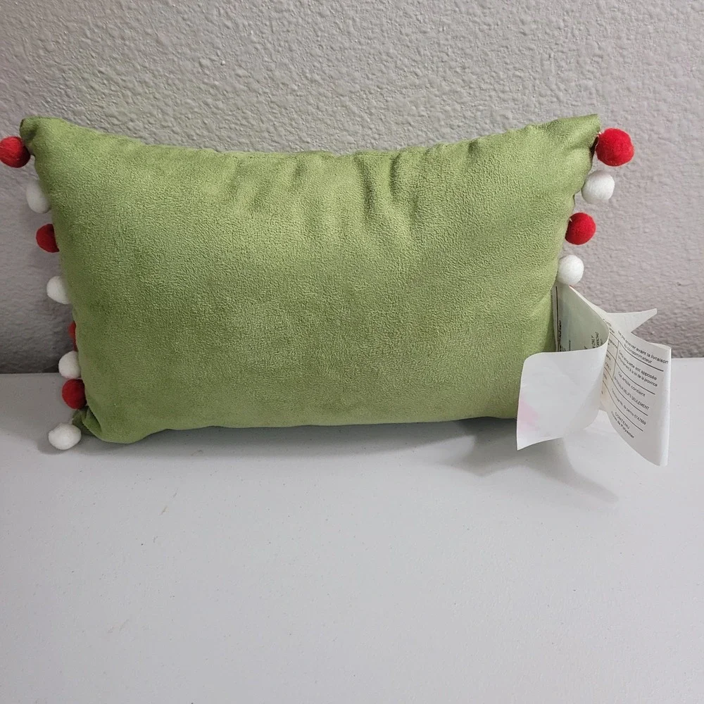 MWW Market Be Naughty Save Santa a Trip Pillow Green Red Pom Pom 13x9